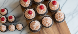 Chocolate cupcakes with raspberry frosting from Mad Hatter's Durham Bakery